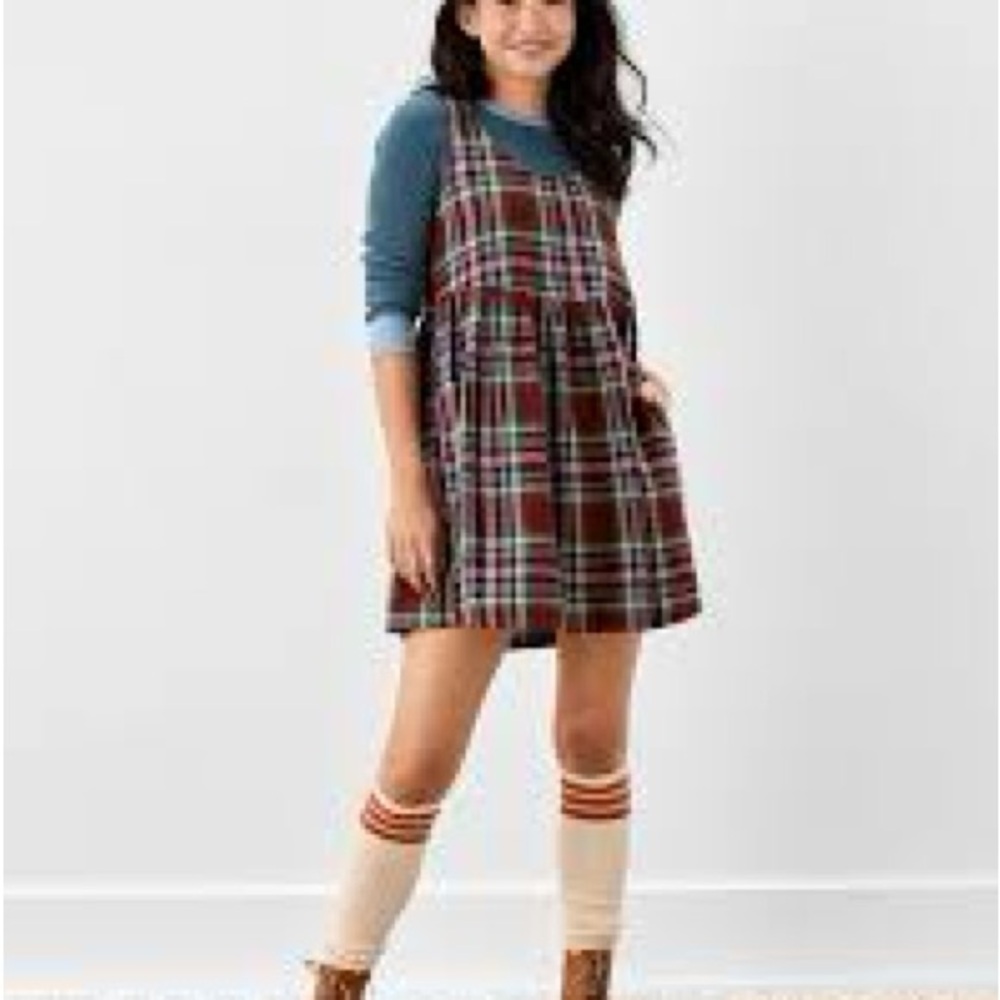 American Eagle Plaid Pinafore Babydoll Dress MED